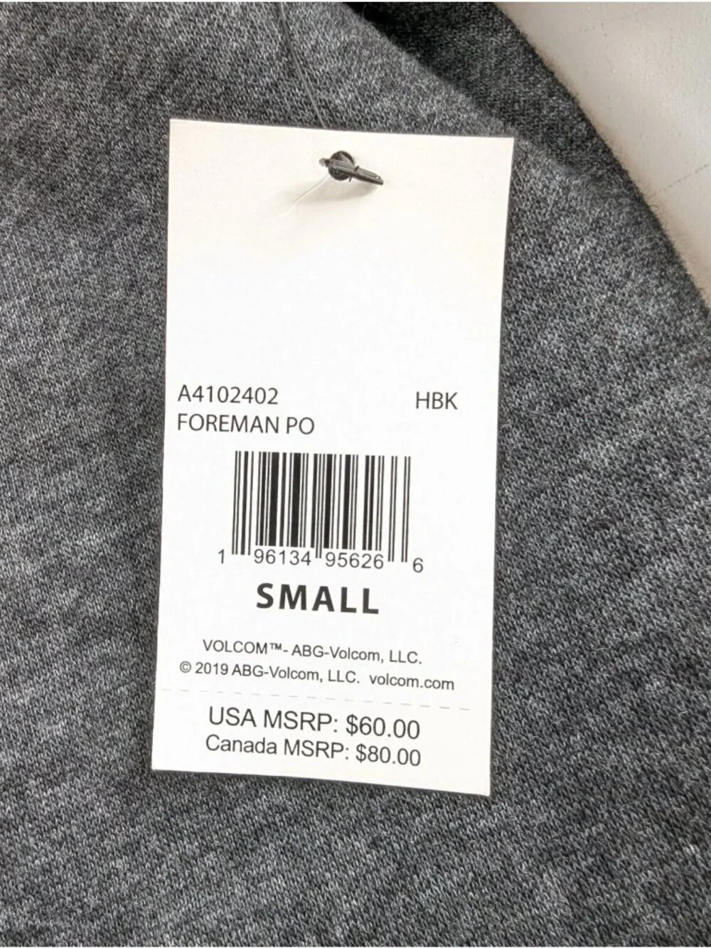 Volcom Foreman Men’s Small Hoodie Gray Fleece Hooded Sweatshirt - NWT MSRP $60